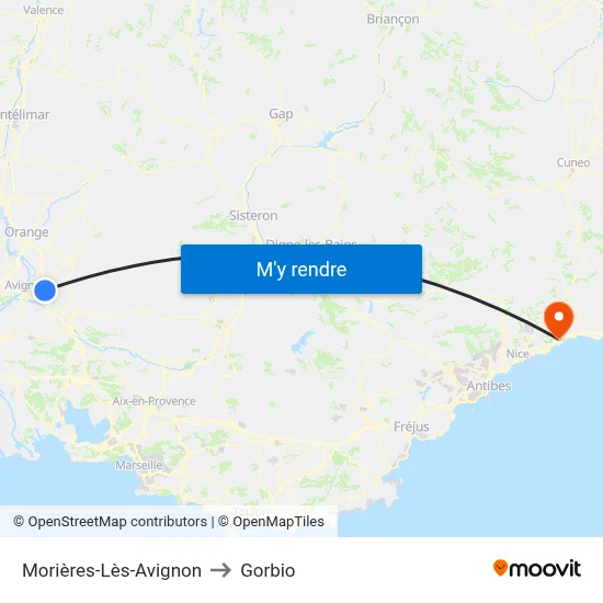 Morières-Lès-Avignon to Gorbio map
