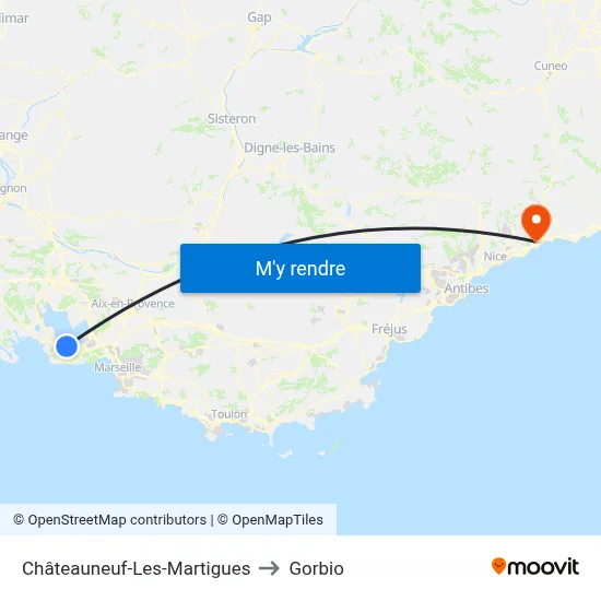 Châteauneuf-Les-Martigues to Gorbio map