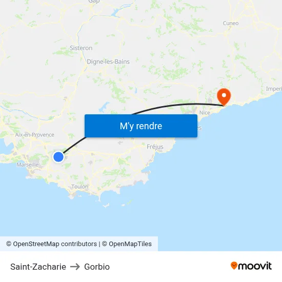 Saint-Zacharie to Gorbio map
