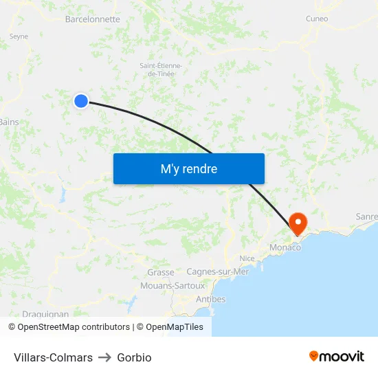 Villars-Colmars to Gorbio map