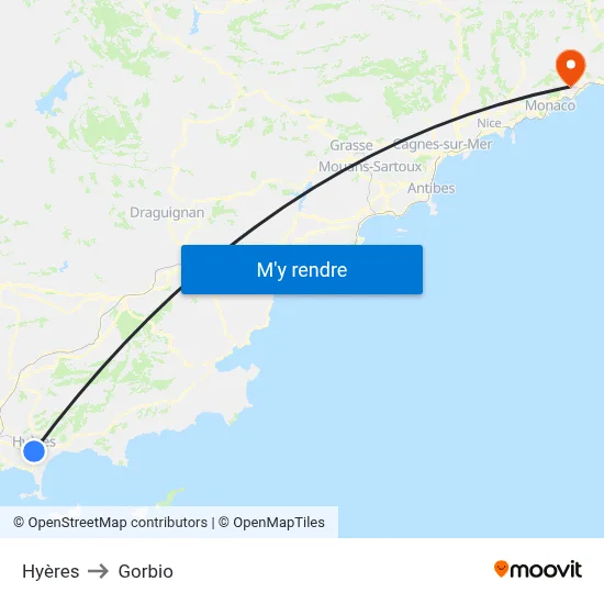 Hyères to Gorbio map