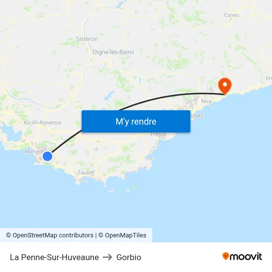 La Penne-Sur-Huveaune to Gorbio map