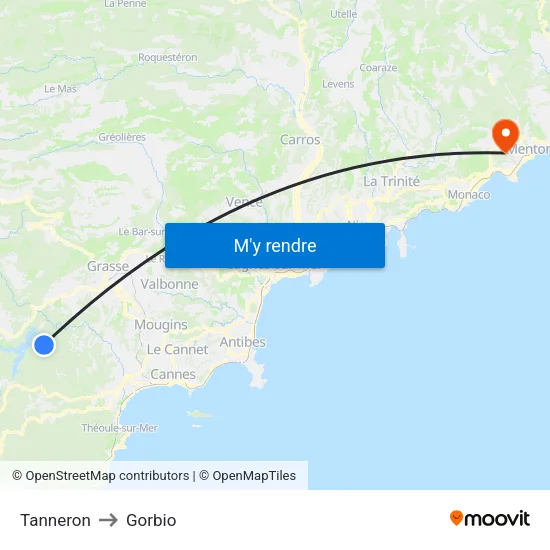 Tanneron to Gorbio map