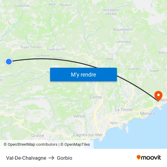 Val-De-Chalvagne to Gorbio map