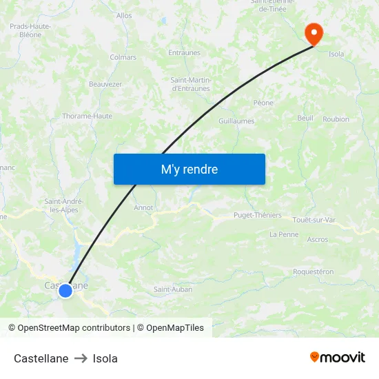Castellane to Isola map