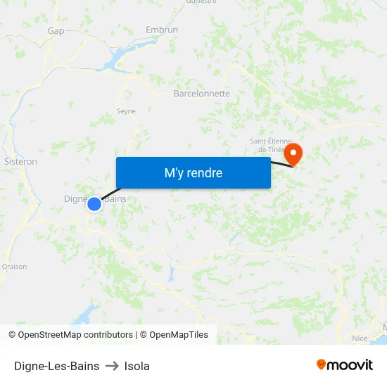 Digne-Les-Bains to Isola map