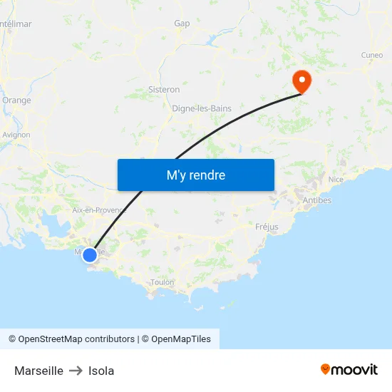 Marseille to Isola map