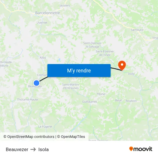 Beauvezer to Isola map