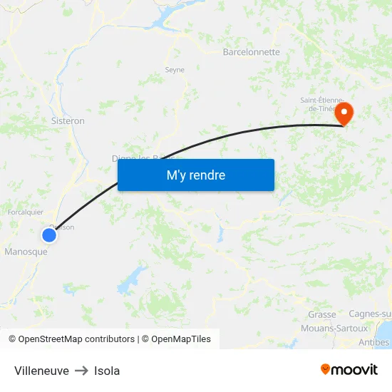 Villeneuve to Isola map