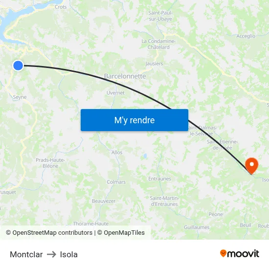 Montclar to Isola map