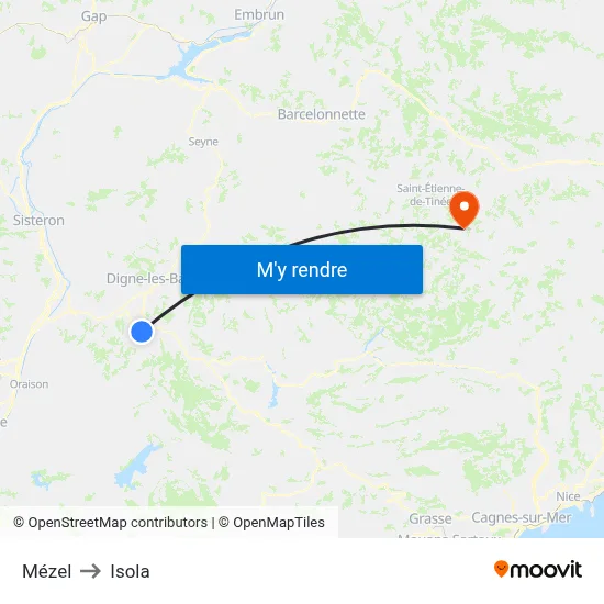 Mézel to Isola map