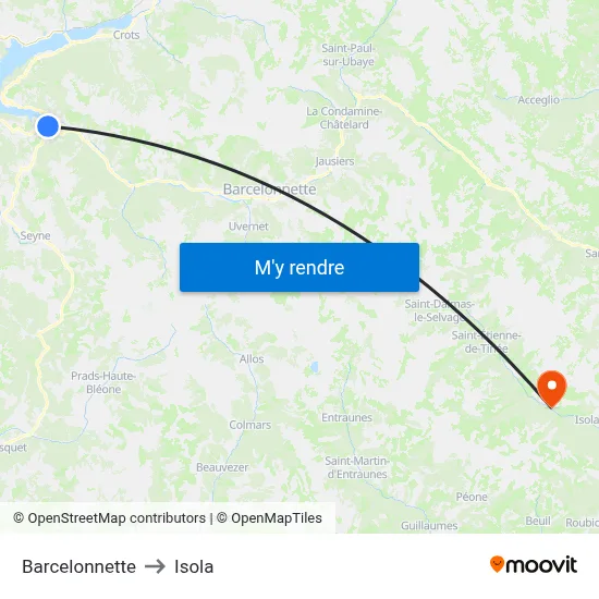 Barcelonnette to Isola map