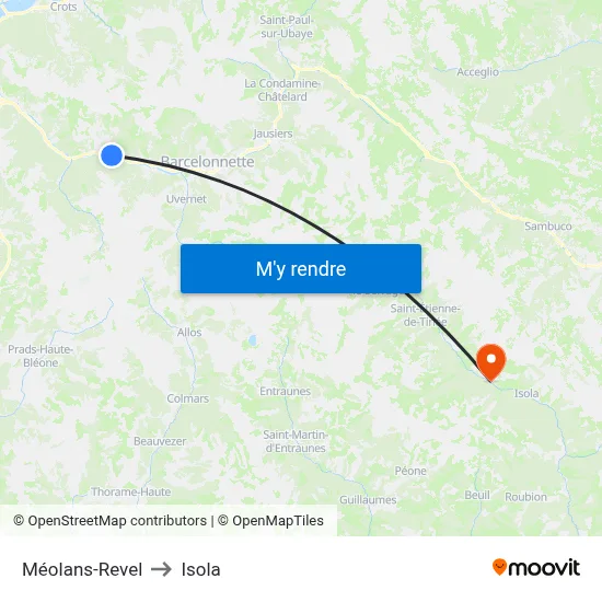 Méolans-Revel to Isola map