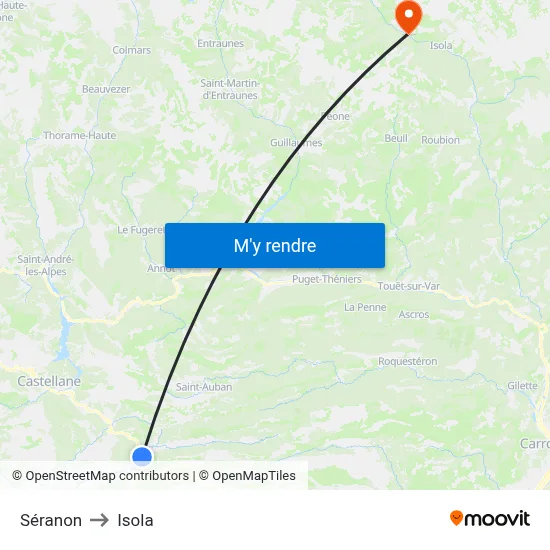 Séranon to Isola map