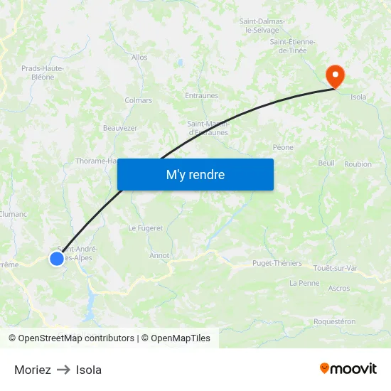 Moriez to Isola map