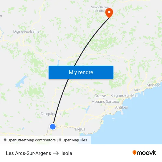 Les Arcs-Sur-Argens to Isola map