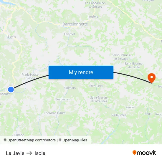 La Javie to Isola map