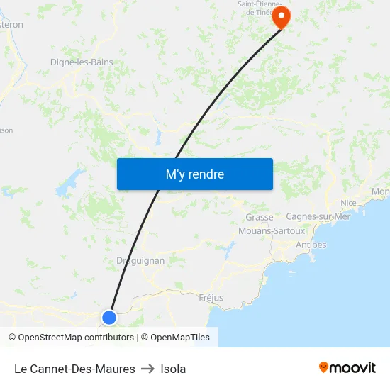Le Cannet-Des-Maures to Isola map