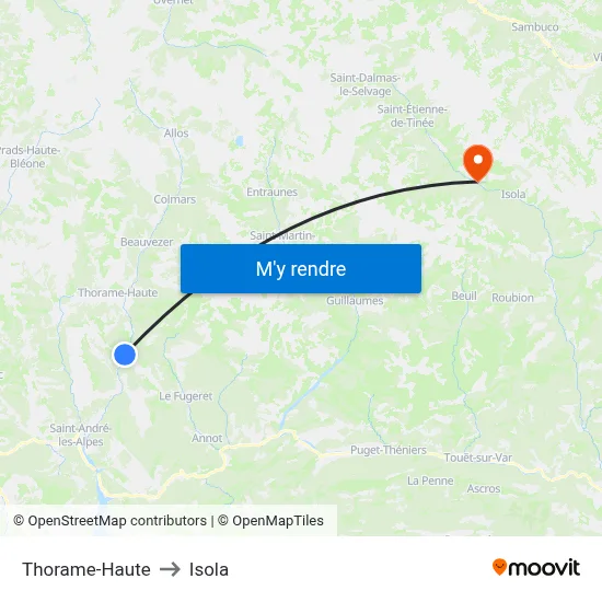 Thorame-Haute to Isola map