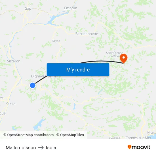 Mallemoisson to Isola map