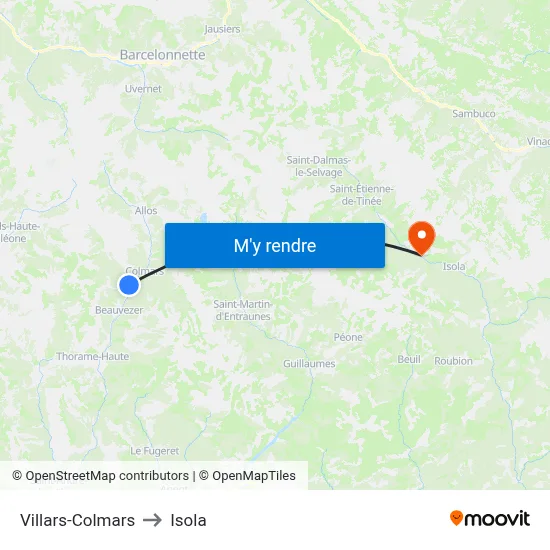 Villars-Colmars to Isola map