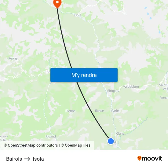 Bairols to Isola map