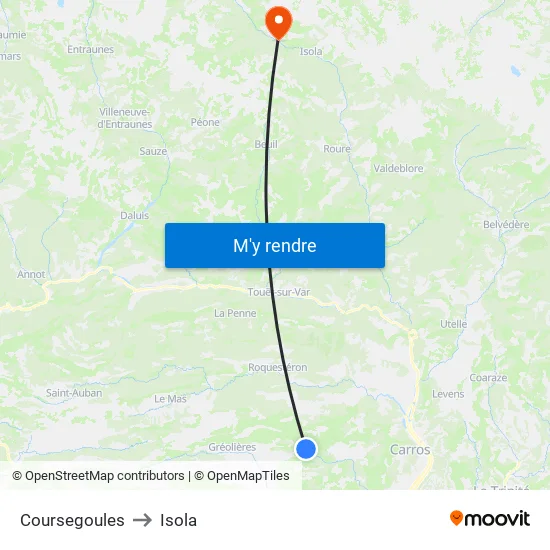 Coursegoules to Isola map