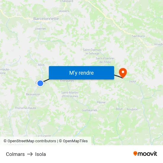 Colmars to Isola map