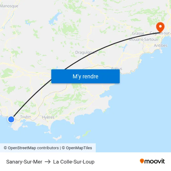 Sanary-Sur-Mer to La Colle-Sur-Loup map