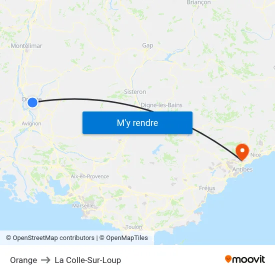 Orange to La Colle-Sur-Loup map