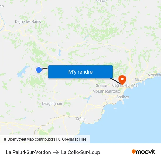 La Palud-Sur-Verdon to La Colle-Sur-Loup map