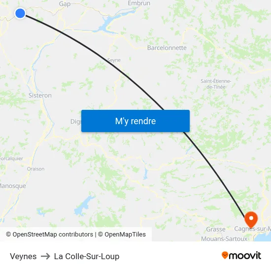 Veynes to La Colle-Sur-Loup map
