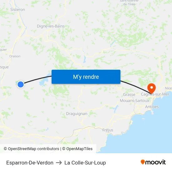 Esparron-De-Verdon to La Colle-Sur-Loup map