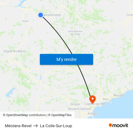 Méolans-Revel to La Colle-Sur-Loup map