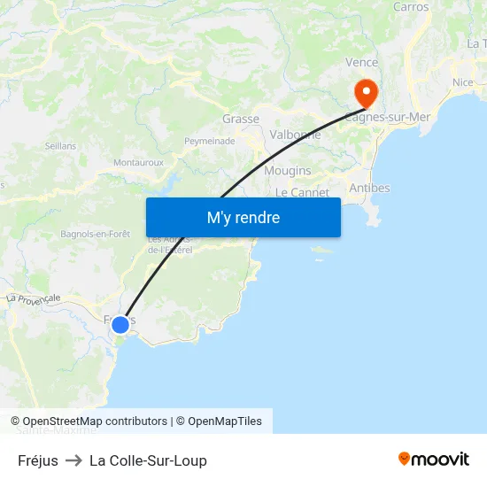 Fréjus to La Colle-Sur-Loup map
