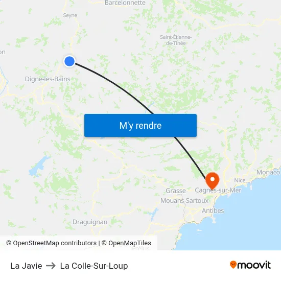 La Javie to La Colle-Sur-Loup map