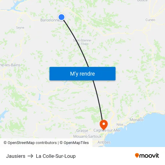 Jausiers to La Colle-Sur-Loup map
