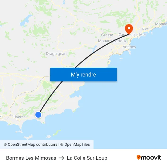 Bormes-Les-Mimosas to La Colle-Sur-Loup map