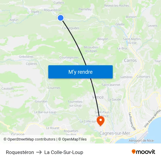 Roquestéron to La Colle-Sur-Loup map