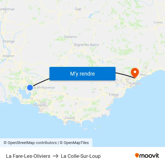 La Fare-Les-Oliviers to La Colle-Sur-Loup map