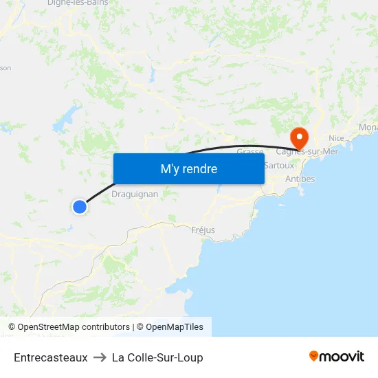 Entrecasteaux to La Colle-Sur-Loup map