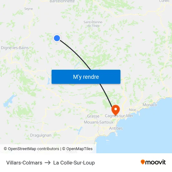 Villars-Colmars to La Colle-Sur-Loup map