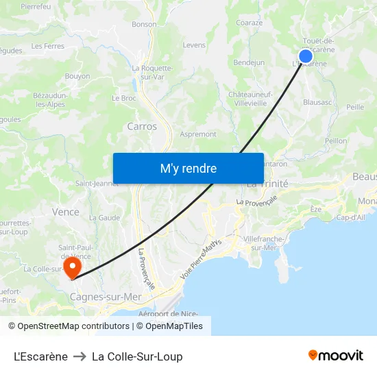 L'Escarène to La Colle-Sur-Loup map