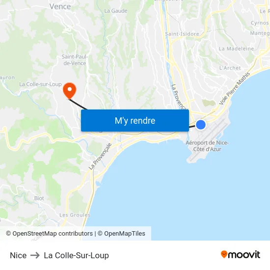 Nice to La Colle-Sur-Loup map