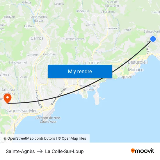 Sainte-Agnès to La Colle-Sur-Loup map