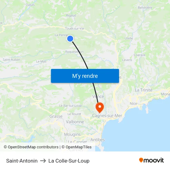Saint-Antonin to La Colle-Sur-Loup map