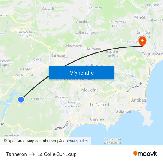 Tanneron to La Colle-Sur-Loup map