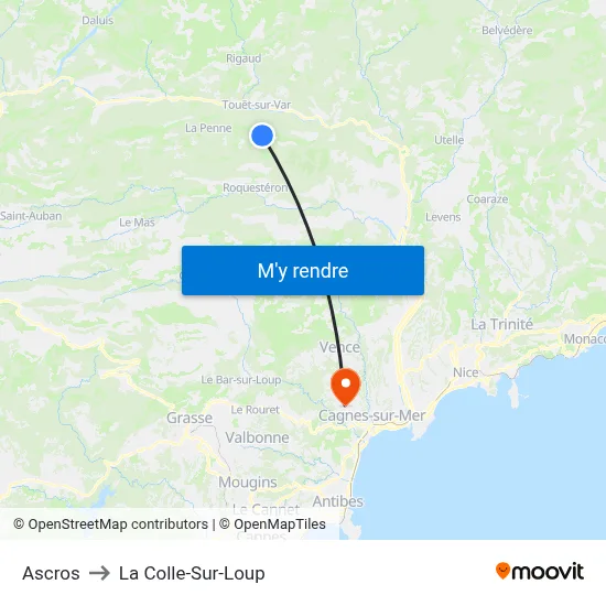 Ascros to La Colle-Sur-Loup map