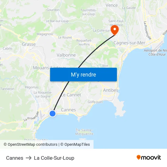 Cannes to La Colle-Sur-Loup map