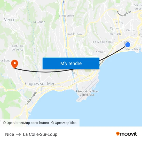 Nice to La Colle-Sur-Loup map